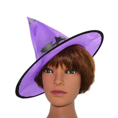 Pălărie de vrăjitoare, pentru Halloween, cu lilieci, culoarea mov