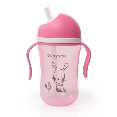 Sticla cu pai din plastic Cangaroo - Roz, 300 ml