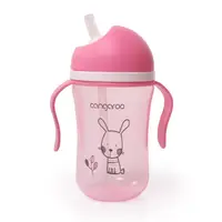 Sticla cu pai din plastic Cangaroo - Roz, 300 ml