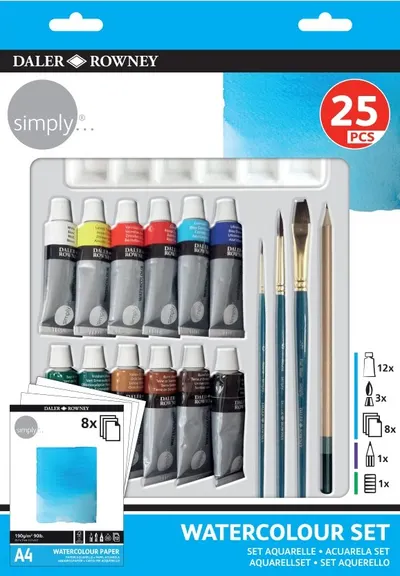 Set de pictură cu vopsele acuarelă Daler-Rowney Simply - 25 piese