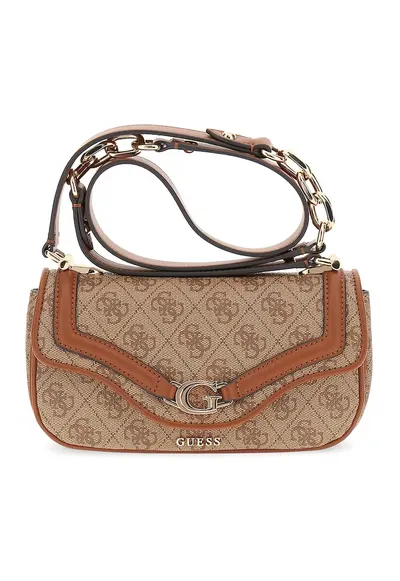 Geanta crossbody de piele ecologica cu monograma - Maro deschis
