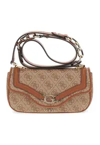 Geanta crossbody de piele ecologica cu monograma - Maro deschis