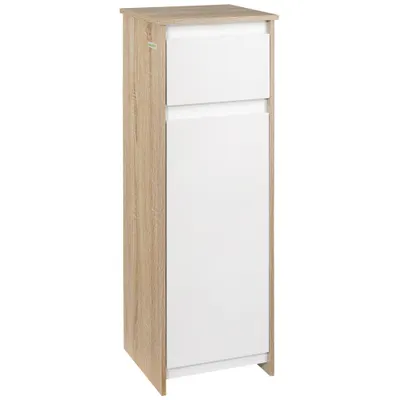 kleankin Dulap de Baie, Comodă cu 2 Niveluri și 1 Sertar din MDF, 32.6x30x90 cm, Lemn natural+Alb | Aosom Romania