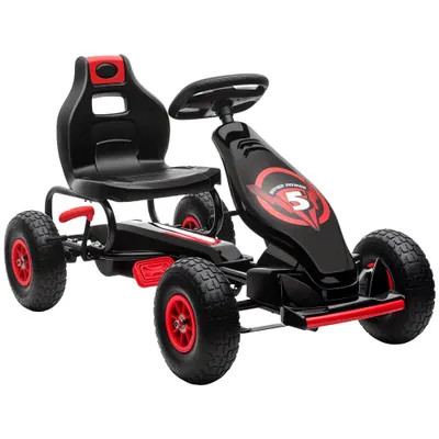 Homcom Go Kart Pedale Copii – Reglabil cu Roti Gonflabile