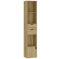 HOMCOM Bibliotecă Îngustă cu 6 Rafturi, Sertare, Ușă și Polițe Deschise, 30x24x158 cm, Stejar | Aosom Romania