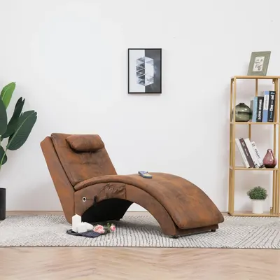 vidaXL Șezlong de masaj cu pernă, maro, piele întoarsă artificială
