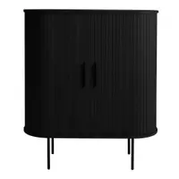 Dulap vinotecă negru cu aspect de lemn de stejar cu ușă glisantă 100x118x40 cm Nola – Unique Furniture