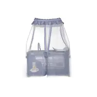 Patut pliabil stil baldachin Magic Sleep Cool Grey Hippo cu 2 nivele, usa laterala cu fermoar, roti, accesorii incluse