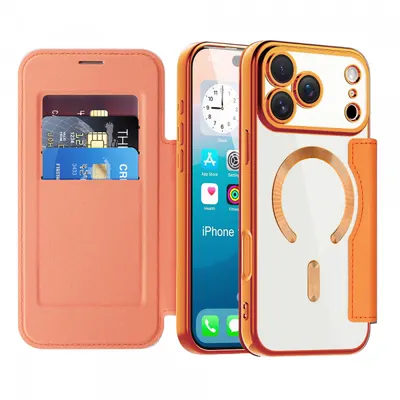 Husa MagSafe pentru Apple iPhone 17 Pro Max, Techsuit, SmartMag Book, Portocalie