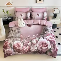 Lenjerie de Pat Bumbac Finet 5D 6 Piese cu Elastic 180x200 , Paris Romance