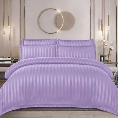 Lenjerie HoReCa, pat dublu, Damasc Finetat Deluxe cu Elastic, 6 piese, Lila