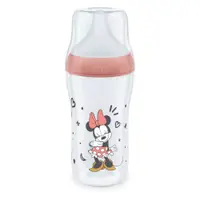 Biberon polipropilena cu tetina silicon si control de temperatura Nuk PM 260 ml 3 luni + M Minnie Red