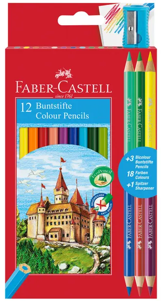 Set creioane colorate Faber-Castell - Castel, 12+6 culori + ascutitoare