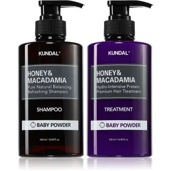 KUNDAL Honey & Macadamia Baby Powder set pentru păr uscat și deteriorat