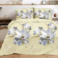 Lenjerie pat dublu imprimeu 3D - 3 Bucati 219 Lei - Crem flori