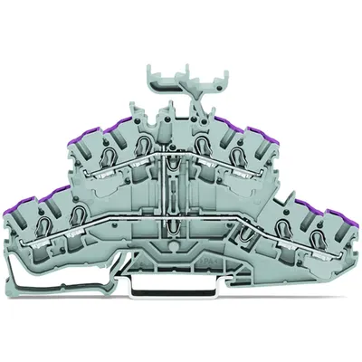 4-conductor double deck terminal block; 8-conductor through terminal block; L; with marker carrier; internal commoning; conductor entry with violet marking; for DIN-rail 35 x 15 and 35 x 7.5; 2.5 mm²; Push-in CAGE CLAMP®; 2,50 mm²; gray