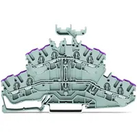 4-conductor double deck terminal block; 8-conductor through terminal block; L; with marker carrier; internal commoning; conductor entry with violet marking; for DIN-rail 35 x 15 and 35 x 7.5; 2.5 mm²; Push-in CAGE CLAMP®; 2,50 mm²; gray