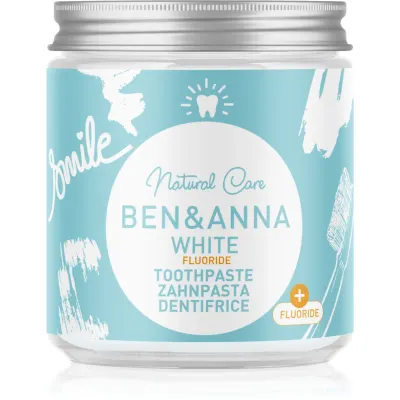 BEN&ANNA Natural Toothpaste White Fluoride pastă de dinți în borcan de sticlă cu flor 100 ml