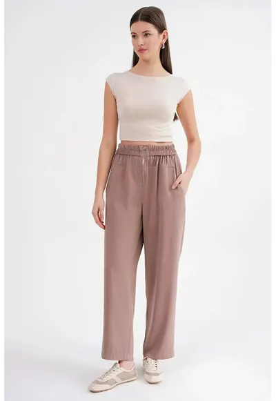 Pantaloni dama - jogger tigara - snur in talie - maro mocha - textil