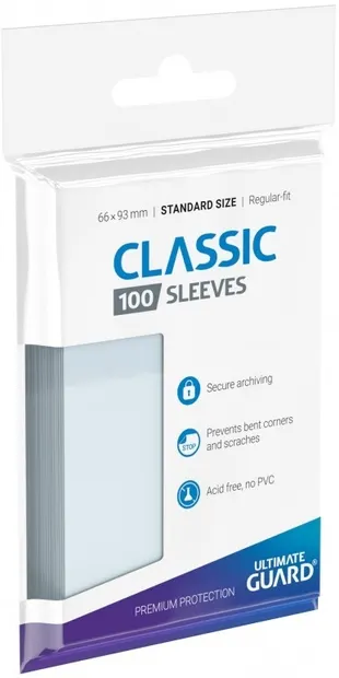 Protecții pentru cărți de joc Ultimate Guard - Classic Soft Sleeves Standard Size, transparente (100 buc.)