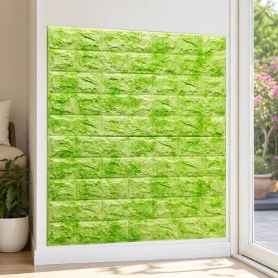 Tapet 3D caramida Verde cu alb auto-adeziv pentru interior, 70 x 77 cm