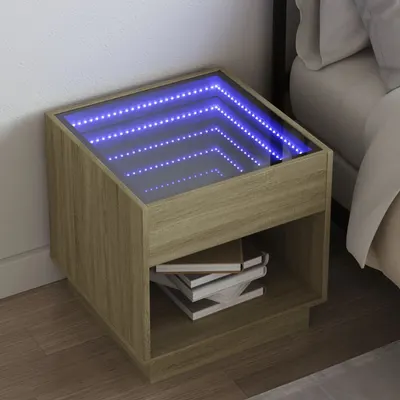 Gossi noptiera cu led infinity, stejar sonoma, 50x50x50 cm
