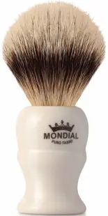 Mondial 1908 Perie de bărbierit cu păr din Silver Badger, mărime M, mâner fildeș