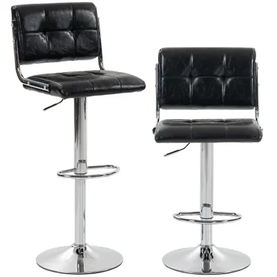 HOMCOM Set de 2 scaune de bar, înălţime reglabilă, rotativ 360°, şezut captuşit, spătar şi suport pentru picioare, negru | Aosom Romania