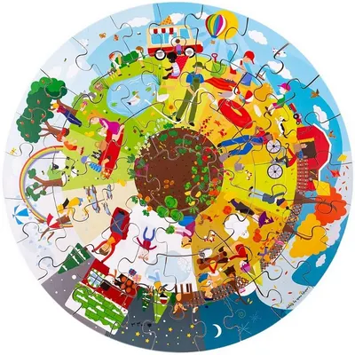 Puzzle rotund Bigjigs din 50 de piese - Anotimpuri