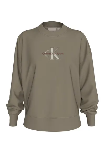 Bluza de trening cu imprimeu logo si decolteu la baza gatului - Kaki