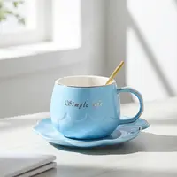 Ceașcă pentru cappuccino și ceai Morello - Simple Life, cu farfurioară și linguriță, 250 ml, Blue