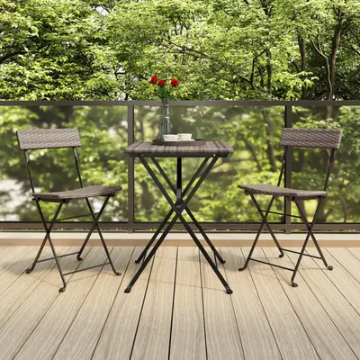 Gossi set mobilier bistro pliabil, 3 piese, gri, poliratan