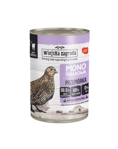 WIEJSKA ZAGRODA Hrana umeda mono-proteica pentru pisici, cu prepelita 12x400 g