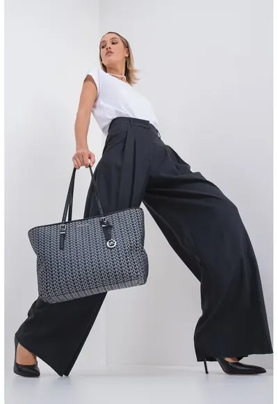 Pantaloni palazzo de lana cu talie inalta - Gri antracit