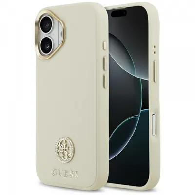 Husa MagSafe pentru Apple iPhone 17, Guess, Grained Strass Logo, Bej