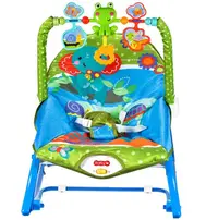 Balansoar multifunctional pentru copii Malplay Blue Elephant, pliabil cu vibratii, spatar reglabil in 2 trepte si bara de jucarii detasabila