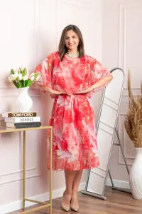 Rochie dama Theresa din voal cu imprimeu floral corai