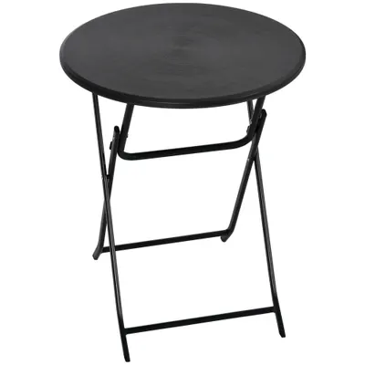 Outsunny Masă de Grădină Rotundă, Pliabilă, pentru 2 Persoane, Efect Lemn, Oțel+Plastic, Gri Închis, 60 x 60 x 73 cm | Aosom Romania