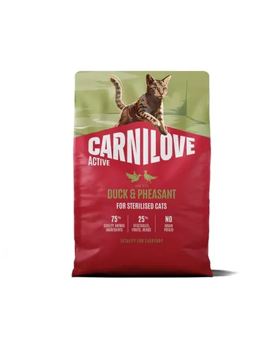 Hrană pisici sterilizate CARNILOVE Active Cat Duck and Pheasant Sterilised 2 kg rață și fazan