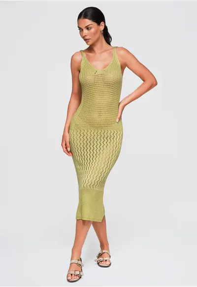 Rochie midi eleganta cu decolteu adanc si detalii OW-DLR-E0002 - Verde