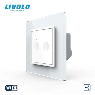 Intrerupator tactil dublu WiFi, cap / scara / cruce, cu rama sticla, 2M