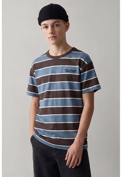 Tricou lejer din bumbac cu dungi - Maro/Albastru