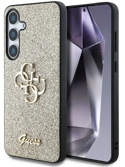 Husă Guess - Glitter Fixed Metal Logo, Galaxy S25, auriu