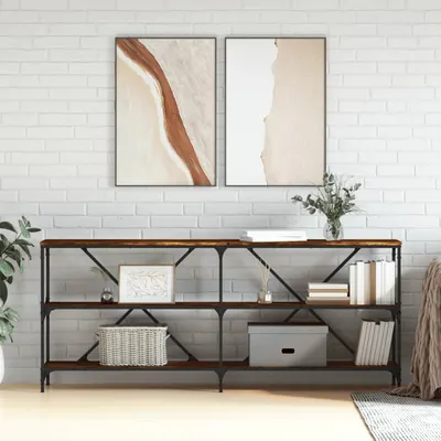 vidaXL Masă consolă stejar afumat 180x30x75 cm lemn prelucrat și fier