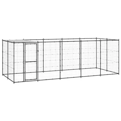Gossi padoc pentru caini de exterior cu acoperis, 12,1 m2, otel