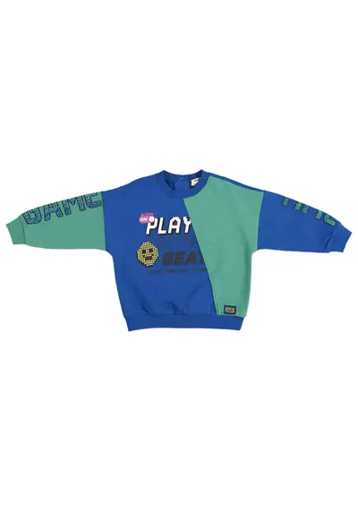 Bluza cu maneca lunga si impimeu SmileFace - Gaming Mode - Albastru aprins si Verde - pentru baietei - Albastru electric