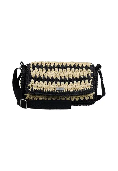 Geanta crossbody cu logo metalic - Negru/Bej