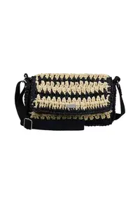 Geanta crossbody cu logo metalic - Negru/Bej
