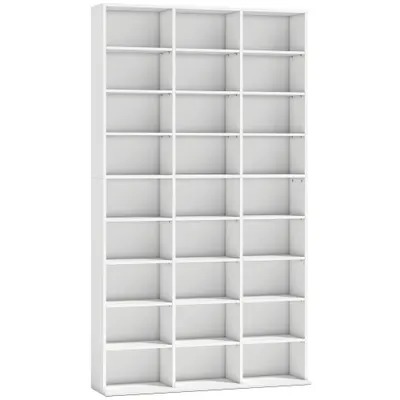 HOMCOM Raft pentru 835 CD-uri sau 500 DVD-uri, raft media Blu-ray cu 27 compartimente și 21 polițe reglabile, Alb | Aosom Romania
