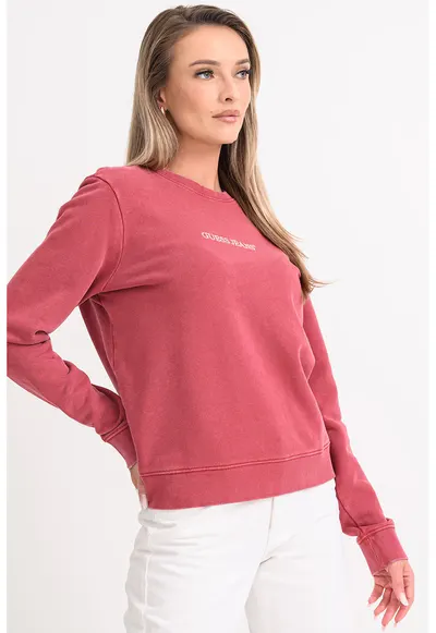 Bluza de trening cu decolteu la baza gatului si imprimeu logo - Rosu stins